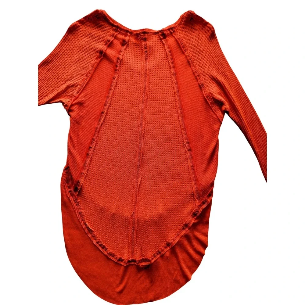 New Free People Women's‎ Orange Catalina Waffle Knit Thermal Top Size XS - Picture 6 of 11